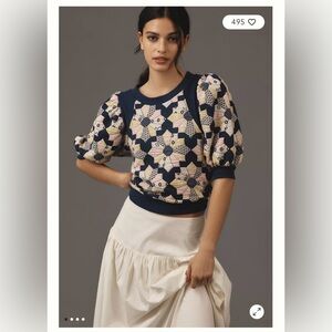 Anthropologie Maeve Puff Sleeve Quilted Patchwork Knot Top Large